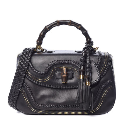 Gucci Calfskin New Bamboo Large Top Handle Bag Black 1 of 22