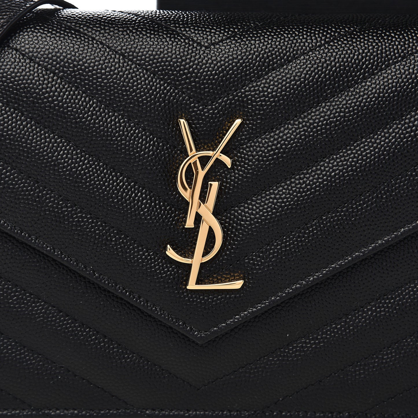 Grain De Poudre Matelasse Chevron Monogram Envelope Chain Wallet Black