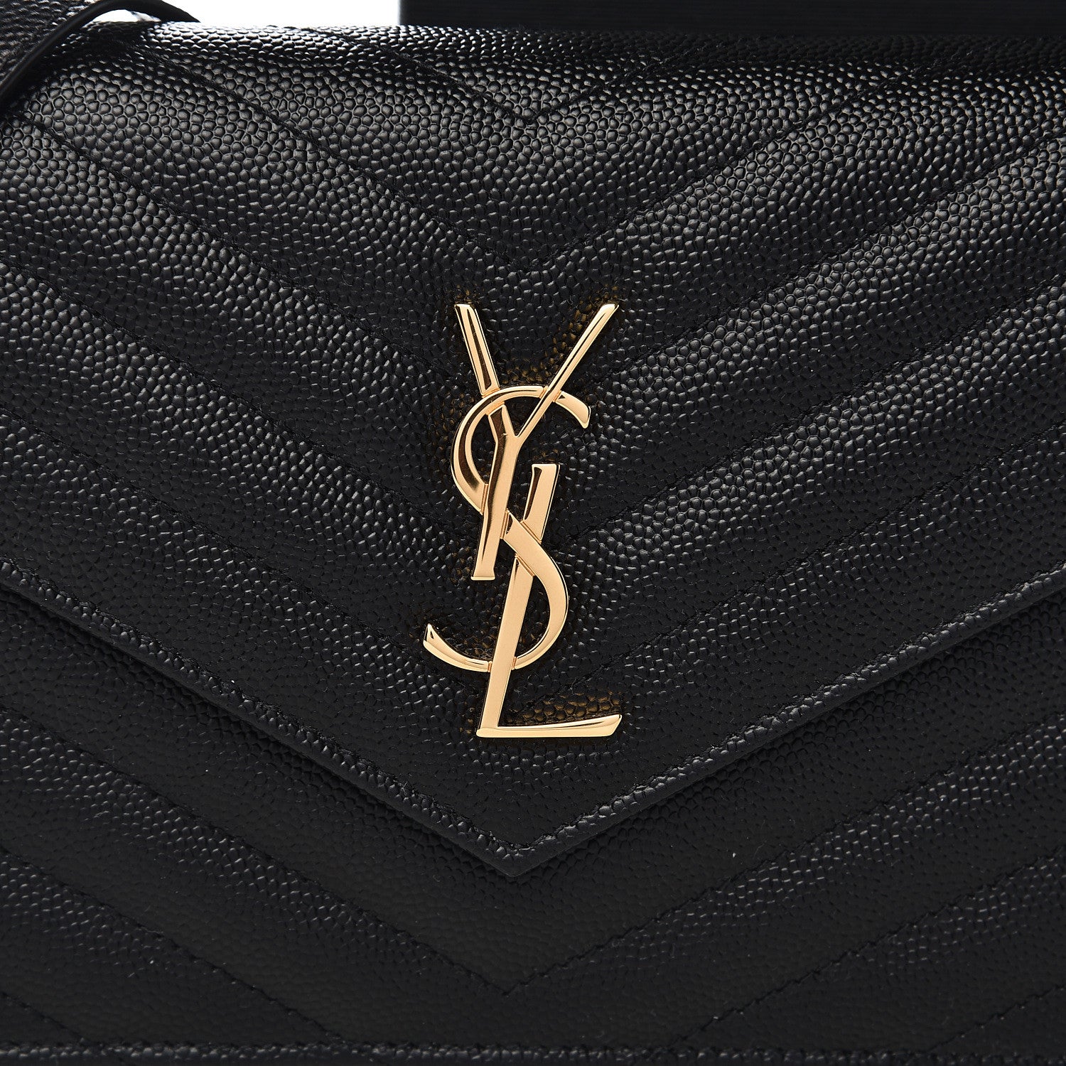 Saint Laurent Grain De Poudre Matelasse Chevron Monogram Envelope Chain Wallet Black 9 of 10