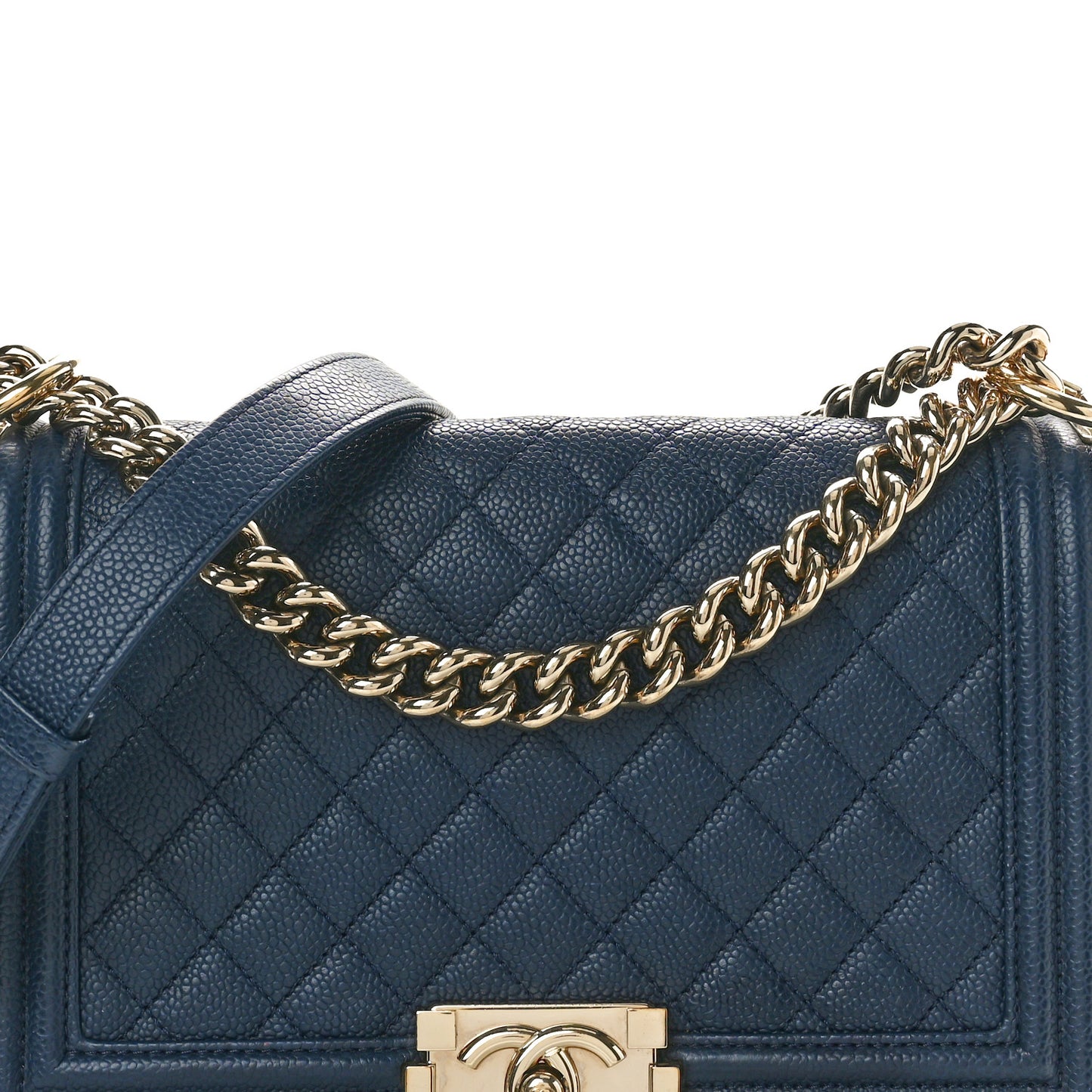 Caviar Quilted Medium Boy Flap Navy