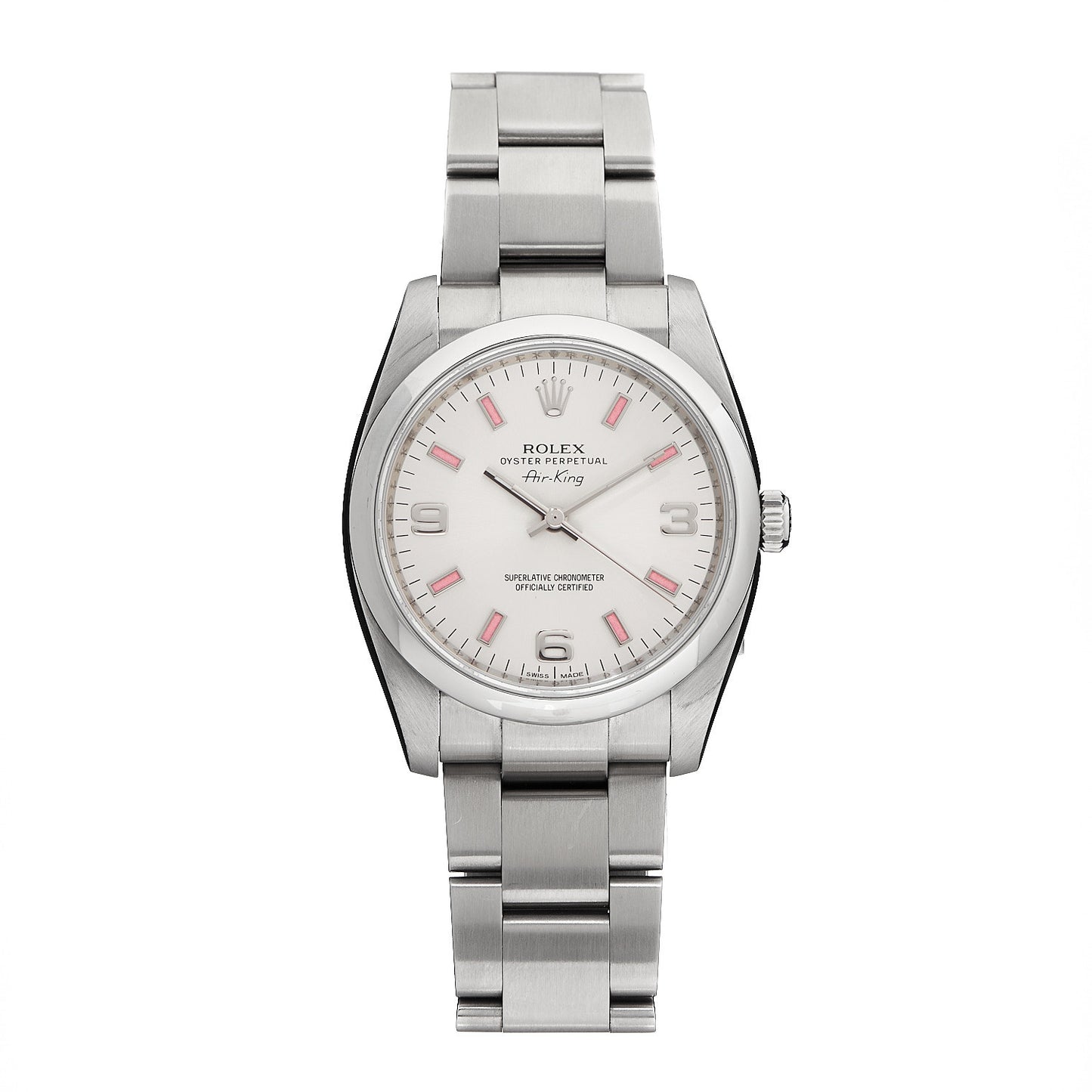 Stainless Steel 34mm Oyster Perpetual Air-King Watch Pink Index 114200