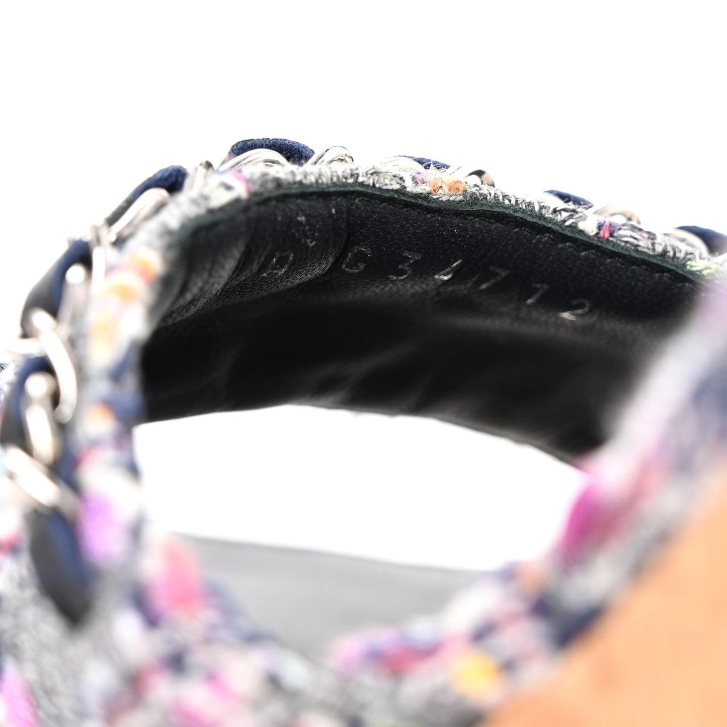 Tweed Cork Wedge Sandals 37 Navy Multicolor