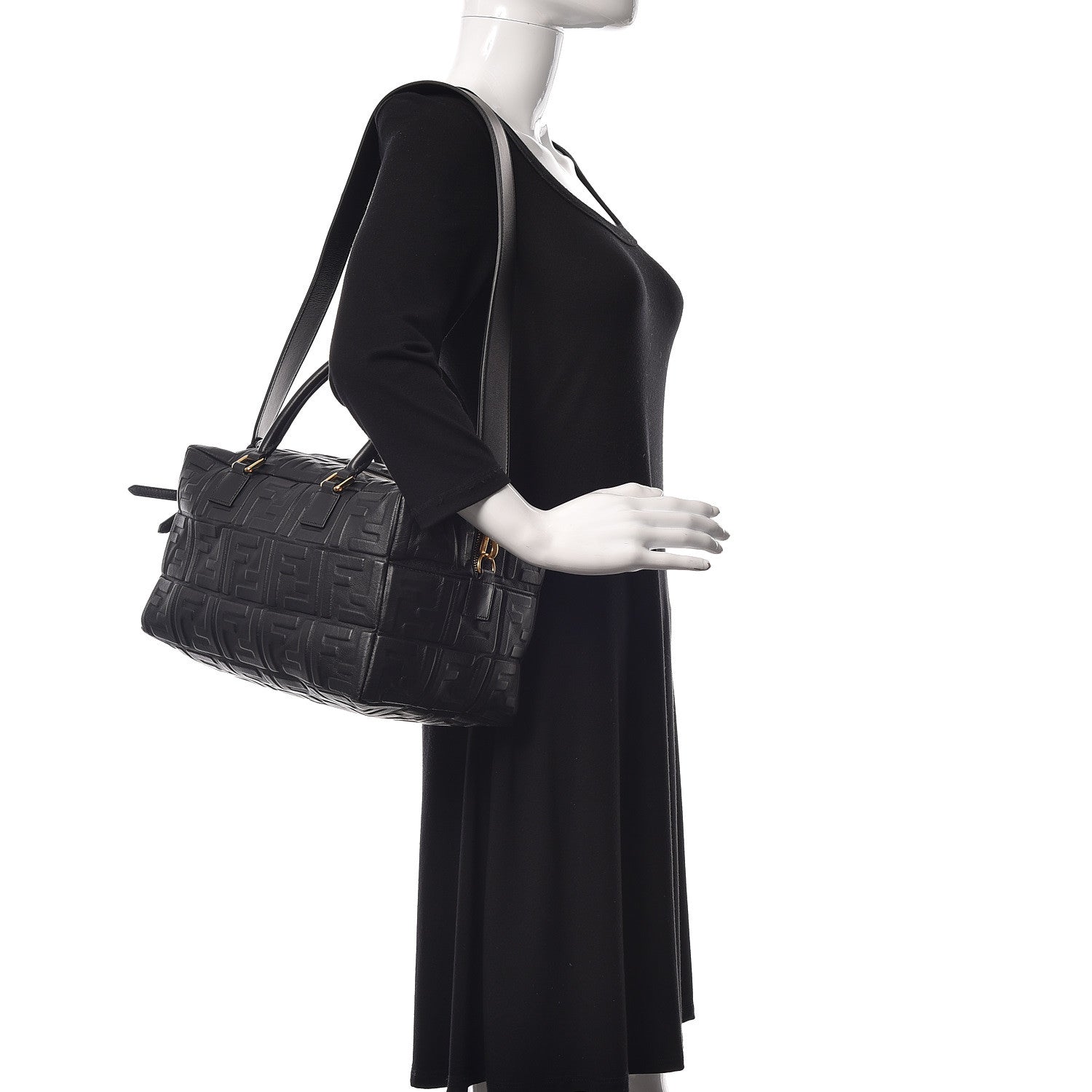 Fendi Nappa FF 1974 Embossed Small Boston Black 2 of 9