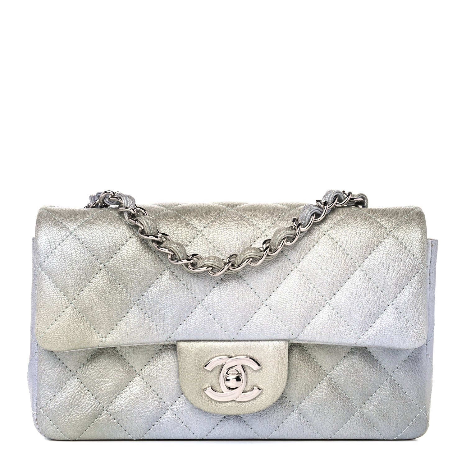 Chanel Metallic Goatskin Quilted Ombre Mini Rectangular Flap Grey Green 1 of 10