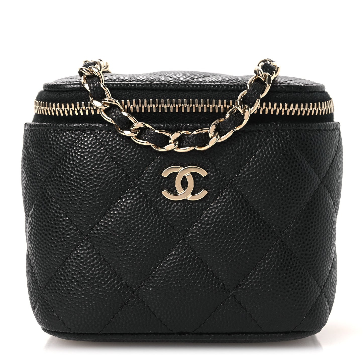 Caviar Quilted Tiny CC Mini Vanity Case With Chain Black