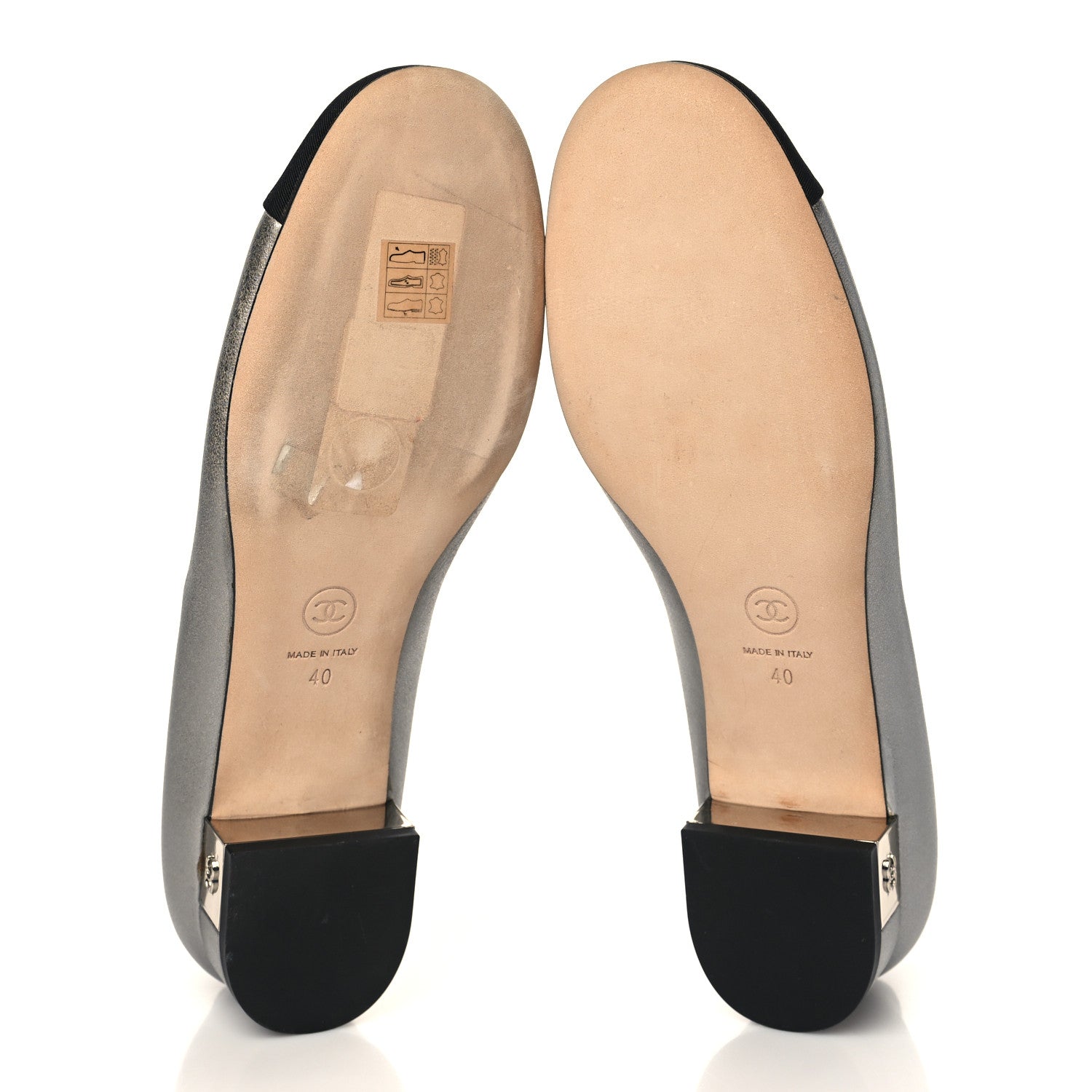 Chanel Metallic Calfskin Grosgrain Cap Toe CC Ballerina Flats 40 Silver Black 5 of 9