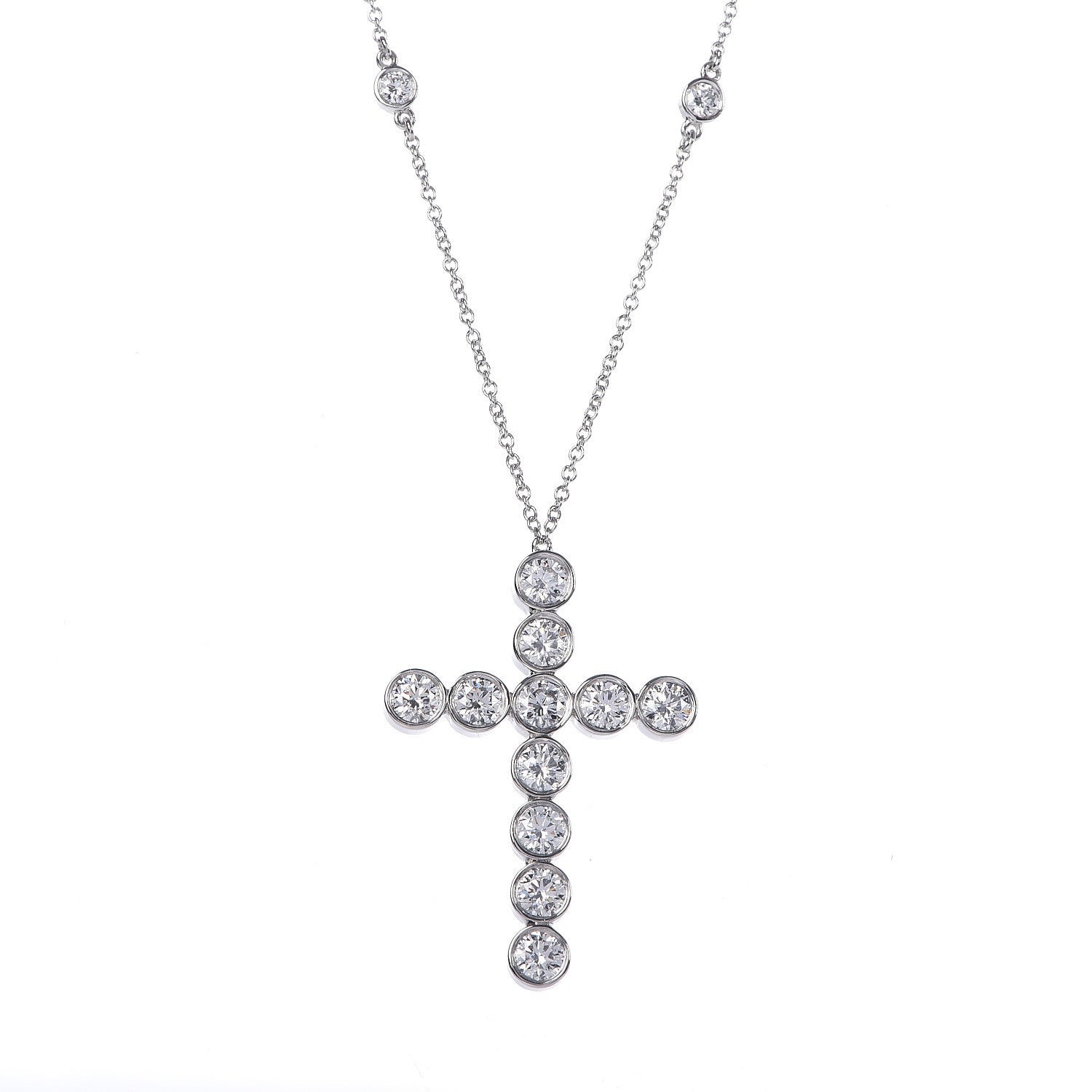 Tiffany Platinum Diamond Jazz Cross Station Pendant Necklace 4 of 7