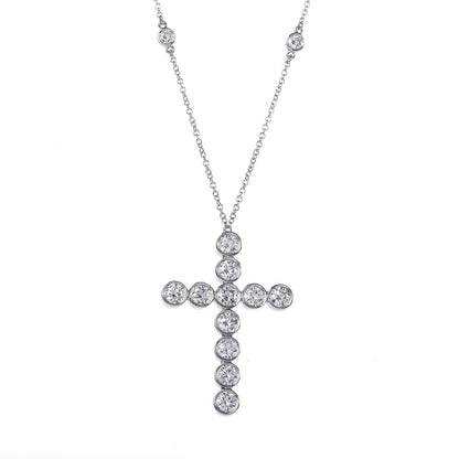 Tiffany Platinum Diamond Jazz Cross Station Pendant Necklace 4 of 7