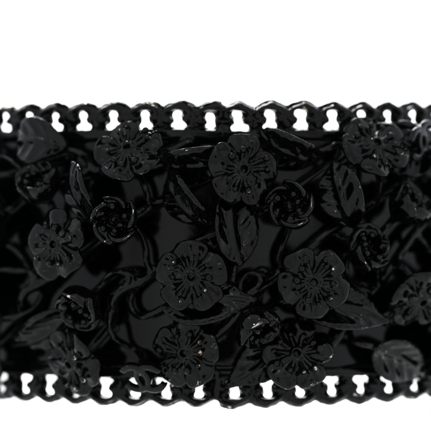 Enamel Flower Chain Choker Necklace Ruthenium Black