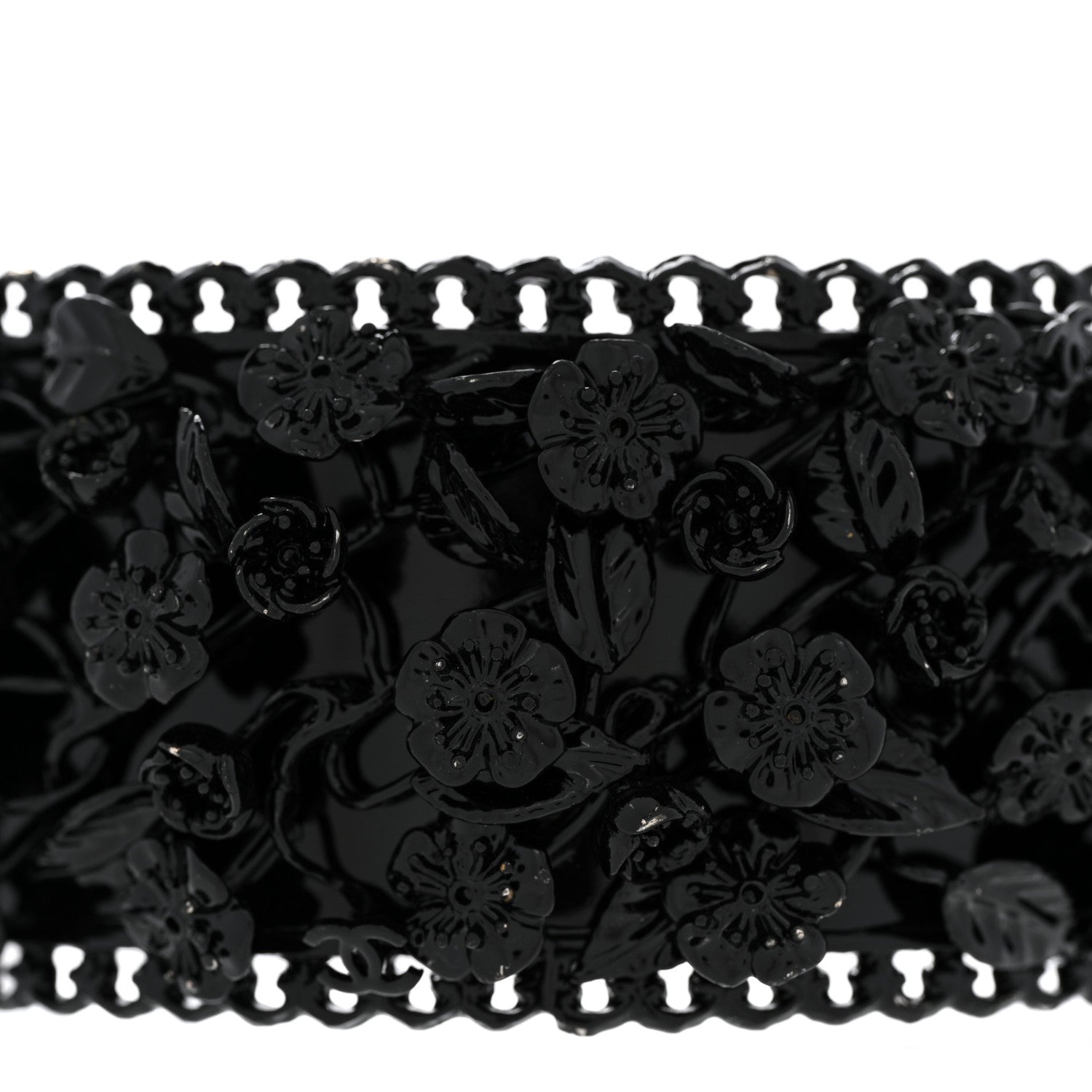 Chanel Enamel Flower Chain Choker Necklace Ruthenium Black 4 of 8