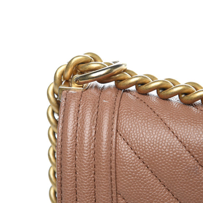 Chanel Caviar Chevron Quilted New Medium Boy Flap Light Brown 16 of 16