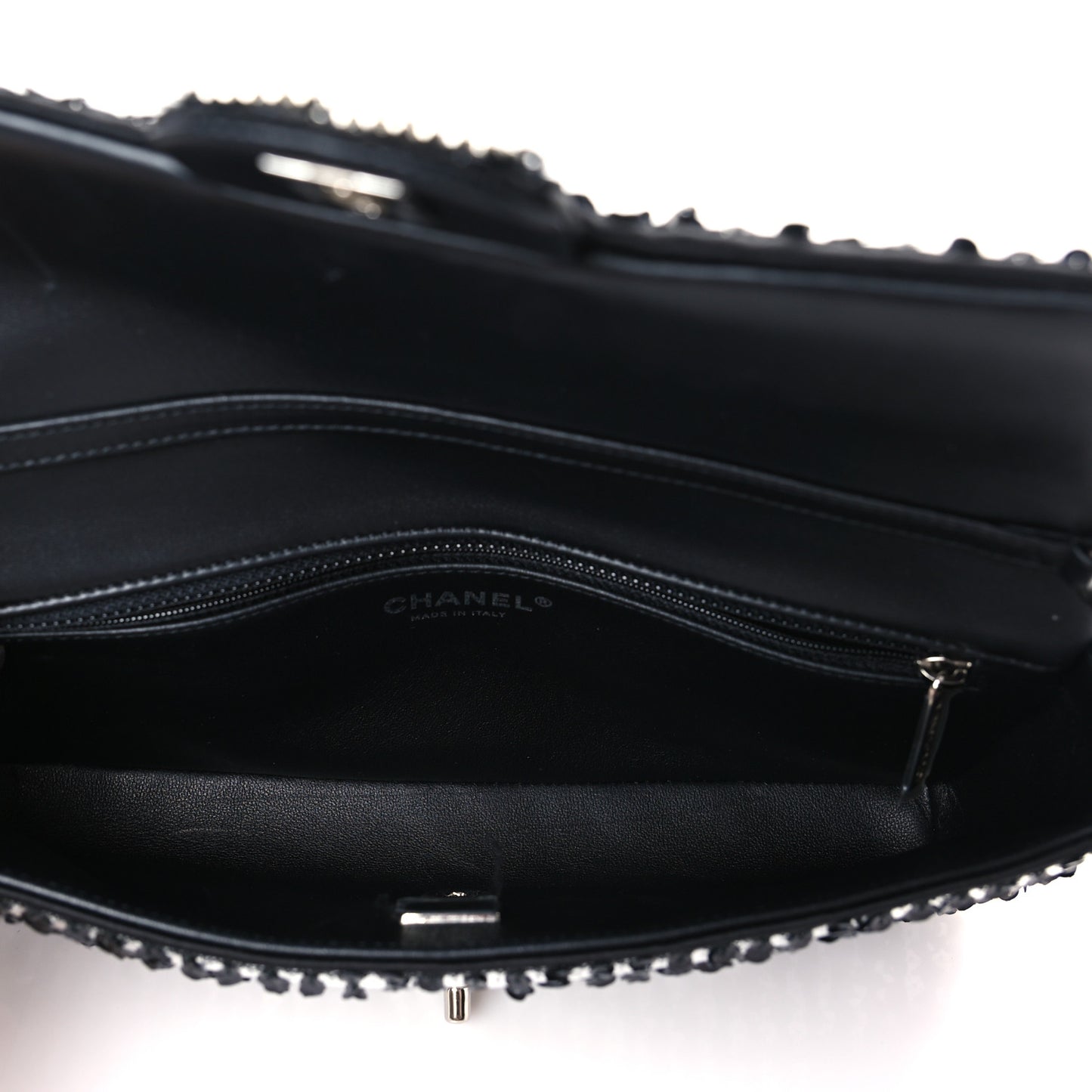 Sequin Quilted Pearl CC Flap Clutch Black