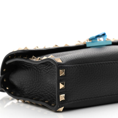 Valentino Garavani Pebbled Calfskin Medium Rockstud Flip Lock Crossbody Bag Black 7 of 8