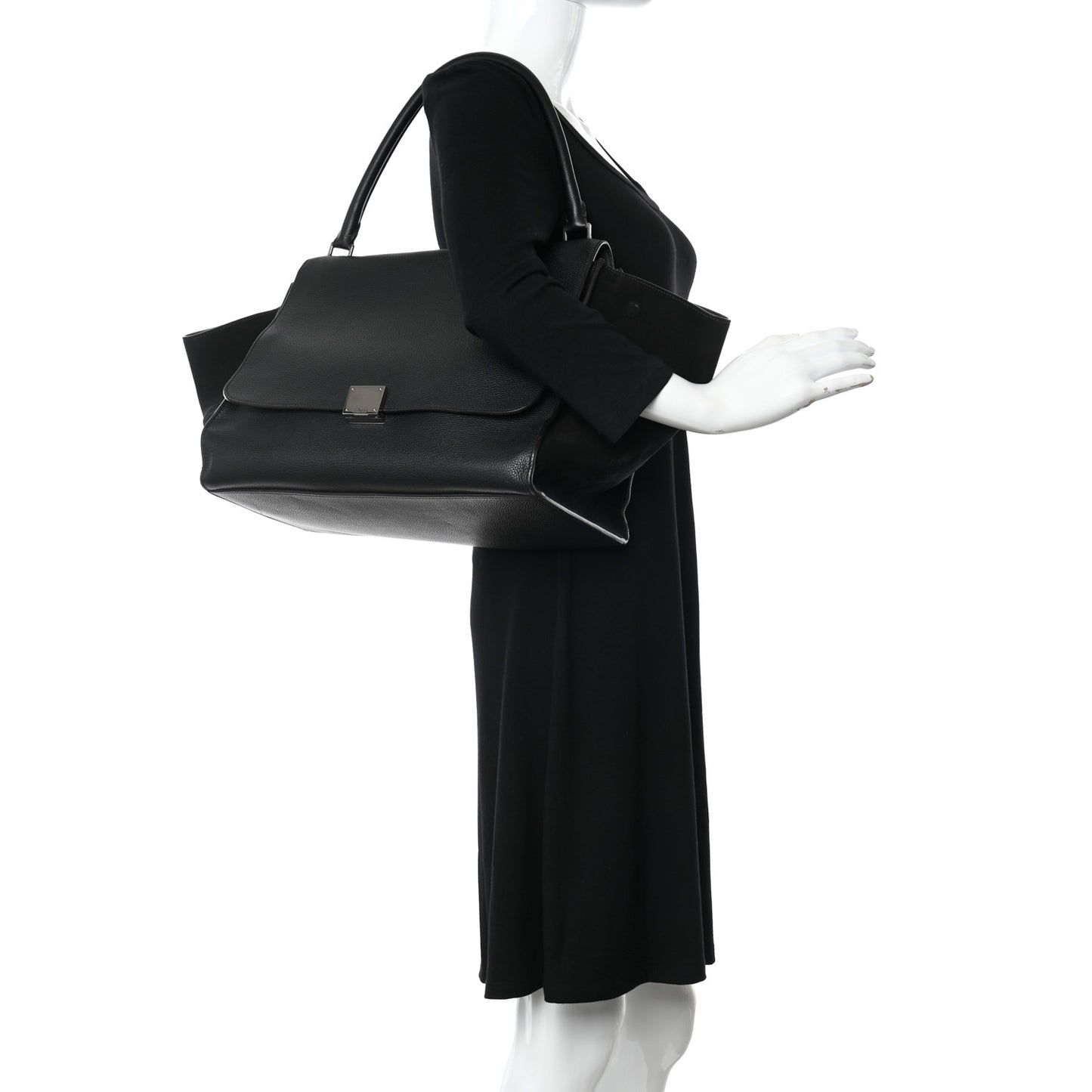 Drummed Calfskin Suede Large Trapeze Black