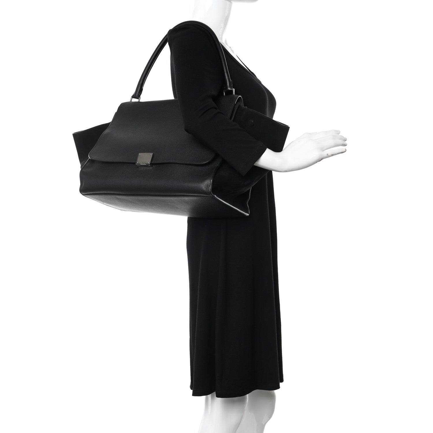 Celine Drummed Calfskin Suede Large Trapeze Black 2 of 12