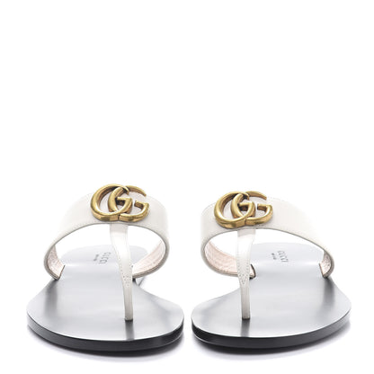 Gucci Calfskin GG Marmont Thong Sandals 37 Mystic White 2 of 7
