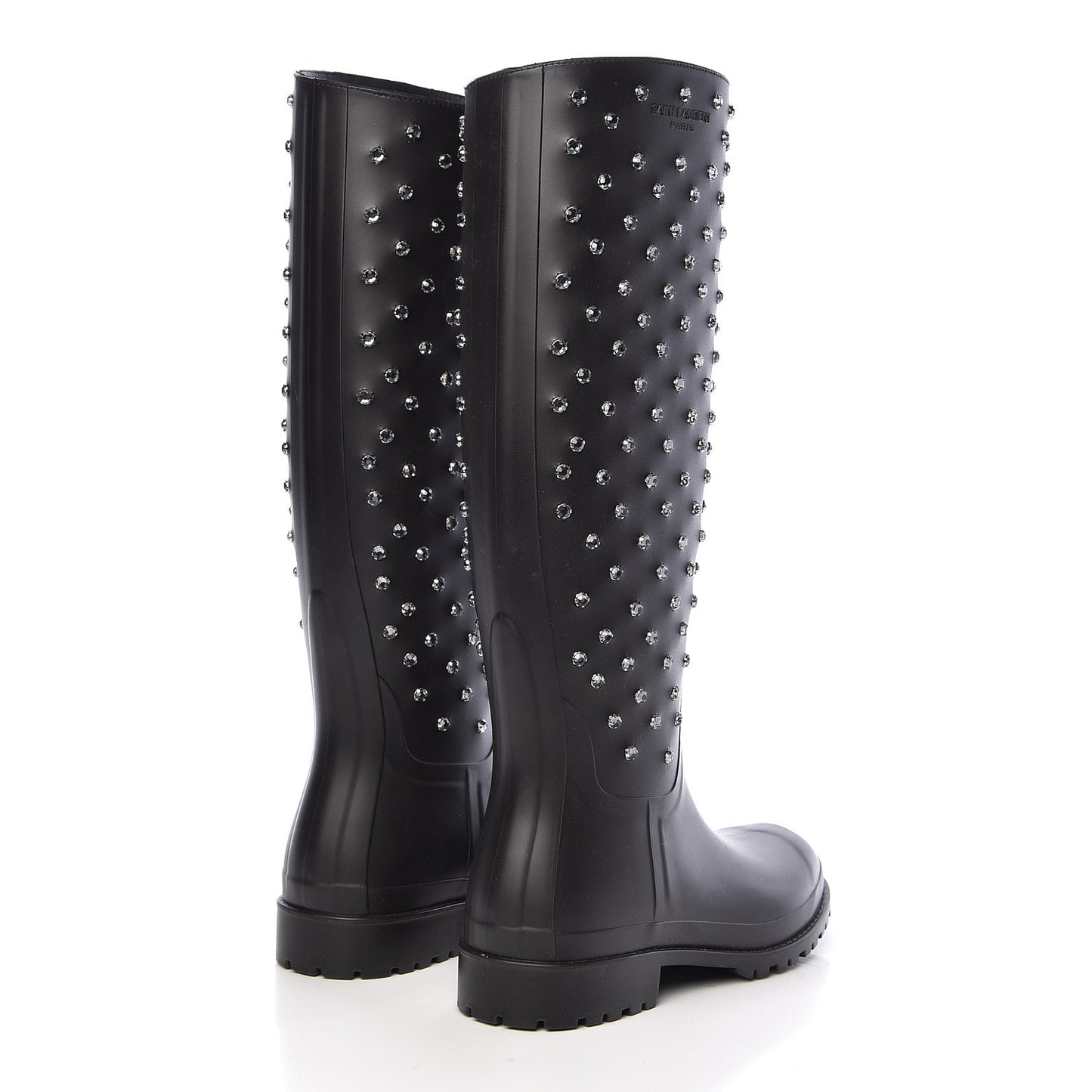 Rubber Crystal Studded Festival Rain Boots 37 Black
