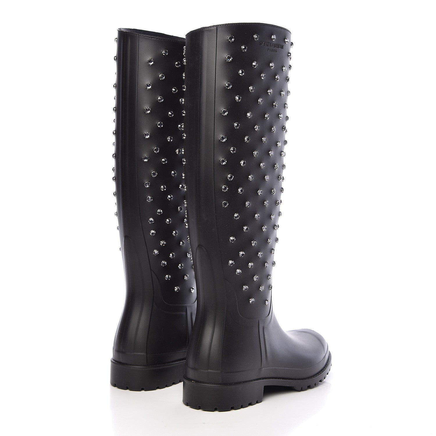 Saint Laurent Rubber Crystal Studded Festival Rain Boots 37 Black 4 of 11