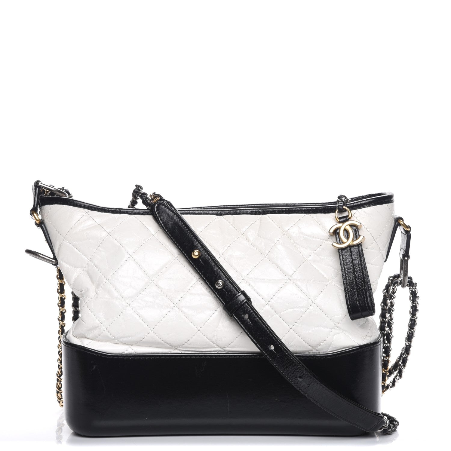 Chanel Aged Calfskin Quilted Medium Gabrielle Hobo Black White 1 of 7