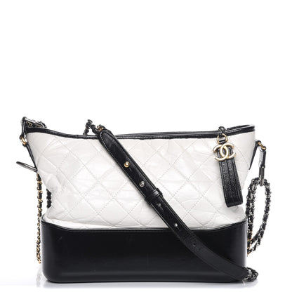 Chanel Aged Calfskin Quilted Medium Gabrielle Hobo Black White 1 of 7