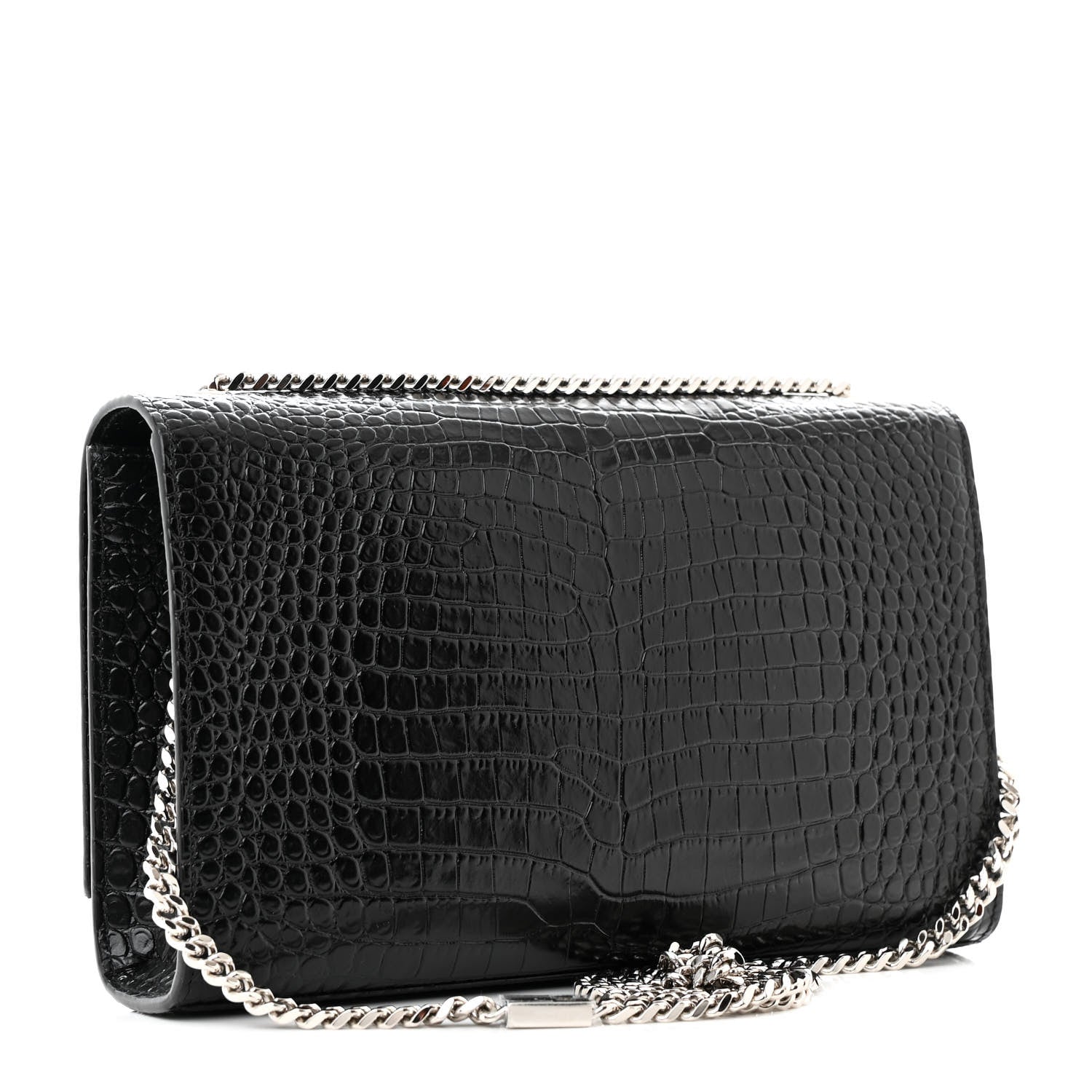 Saint Laurent Calfskin Crocodile Embossed Medium Classic Monogram Kate Tassel Satchel Black 3 of 11