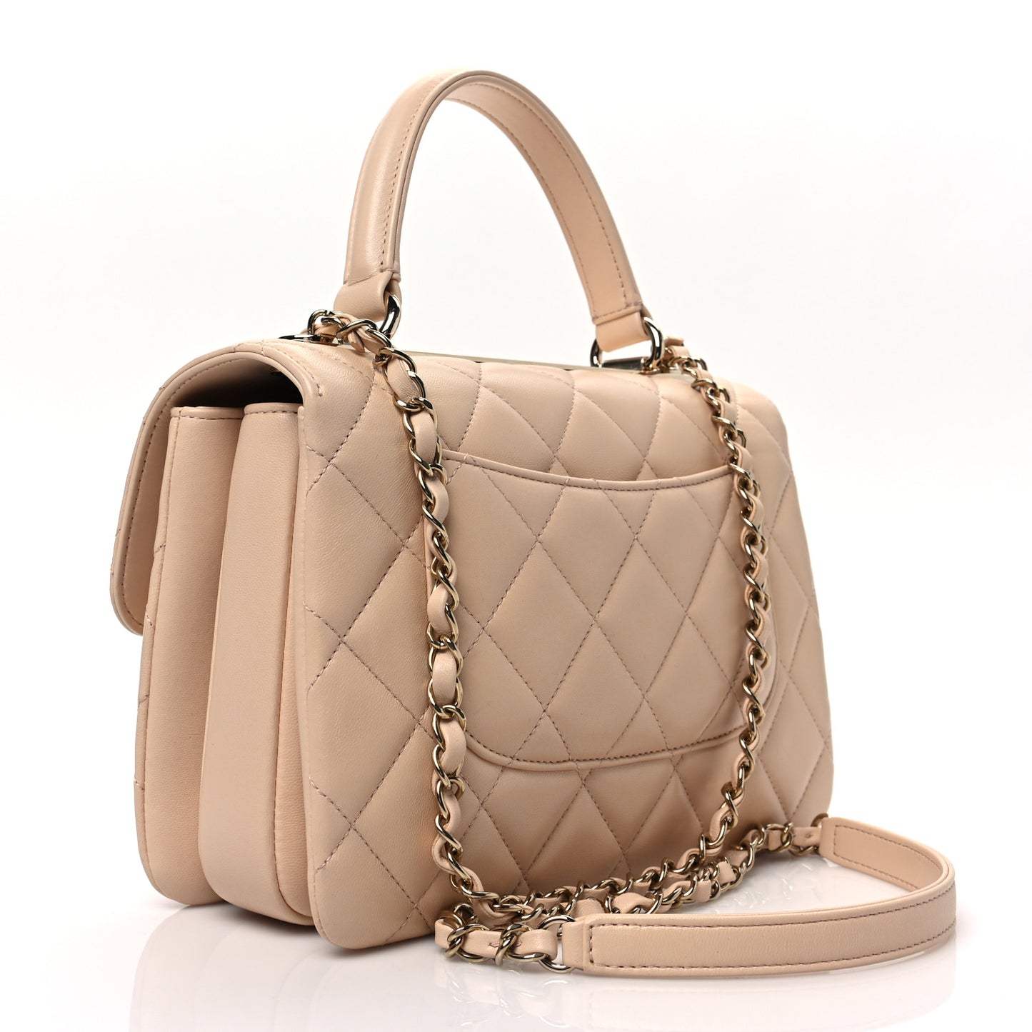 Lambskin Quilted Small Trendy CC Dual Handle Flap Bag Light Beige