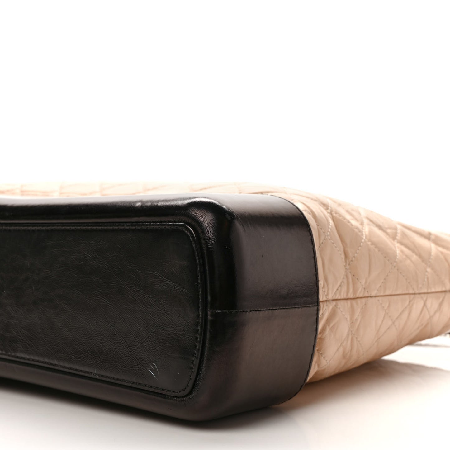 Aged Calfskin Quilted Large Gabrielle Shopping Tote Beige Black