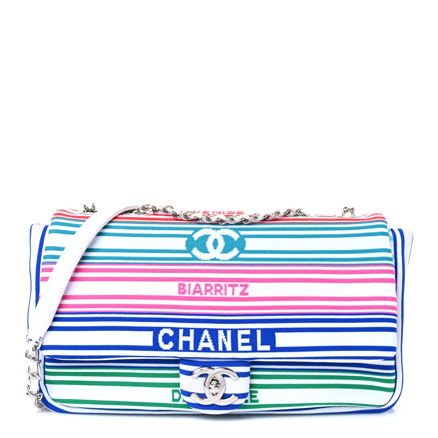 Mixed Fibers Lambskin Venise Biarritz Flap Bag Multicolor White