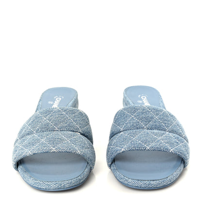Chanel Denim Quilted Mules 37.5 Blue 3 of 9