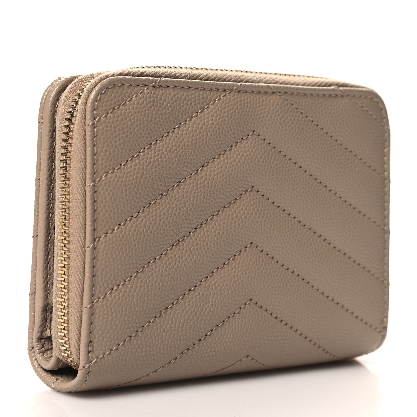 Grain De Poudre Matelasse Chevron Monogram Compact Zip Around Wallet Dark Beige