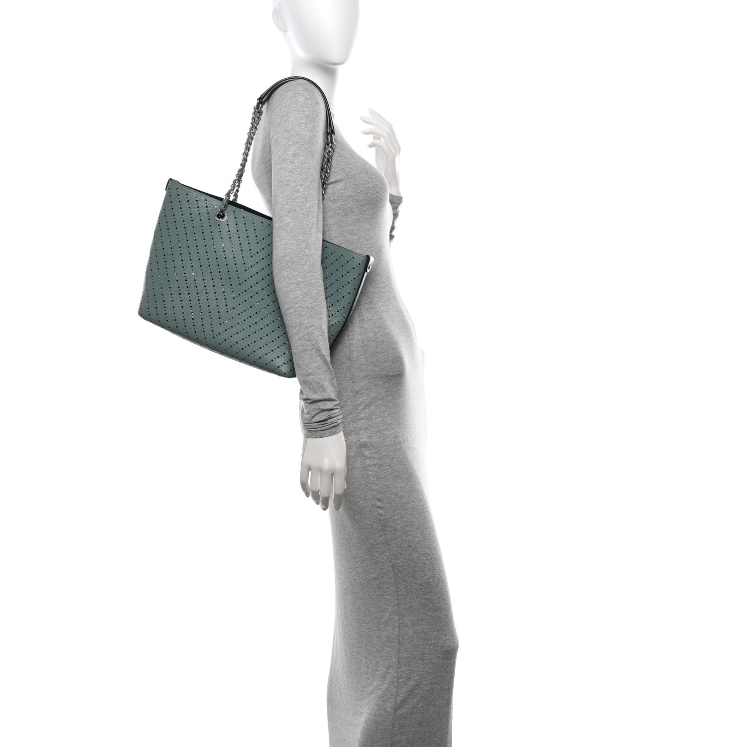 Chanel Perforated Grained Calfskin Small Shopping Tote Green 2 of 16