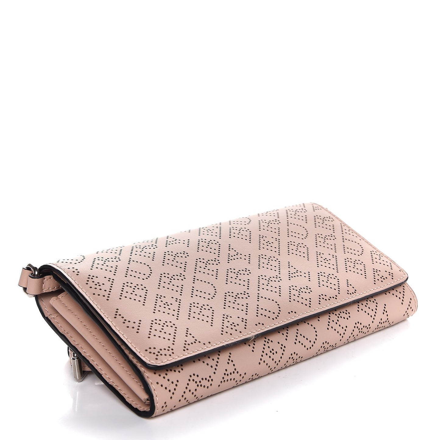 Calfskin Perforated Henley Wallet with Detachable Strap Pale Fawn Pink