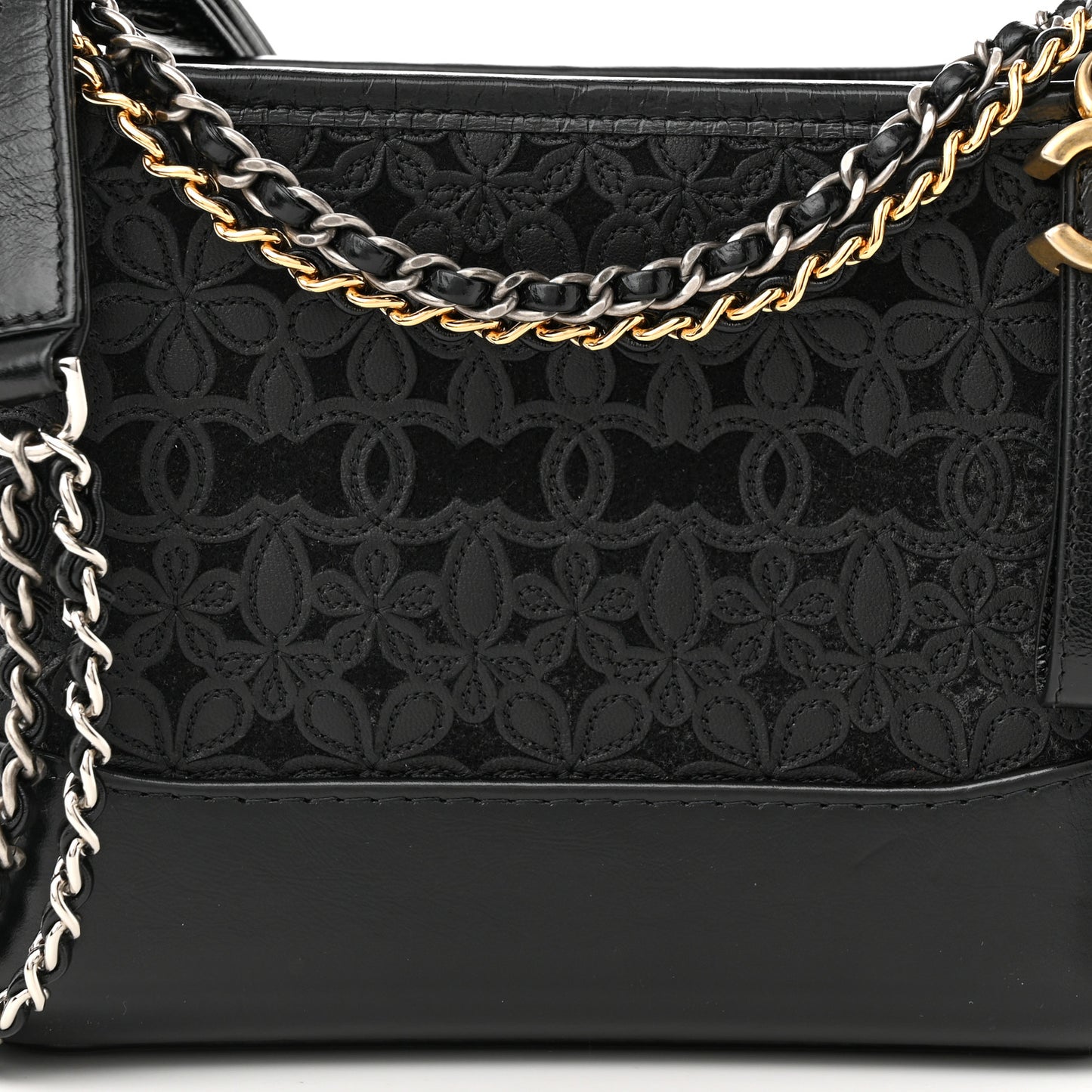 Calfskin Wool Felt Embossed Small Gabrielle Logo Hobo Black