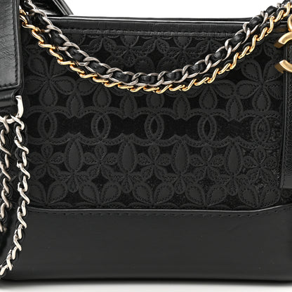 Chanel Calfskin Wool Felt Embossed Small Gabrielle Logo Hobo Black 8 of 10