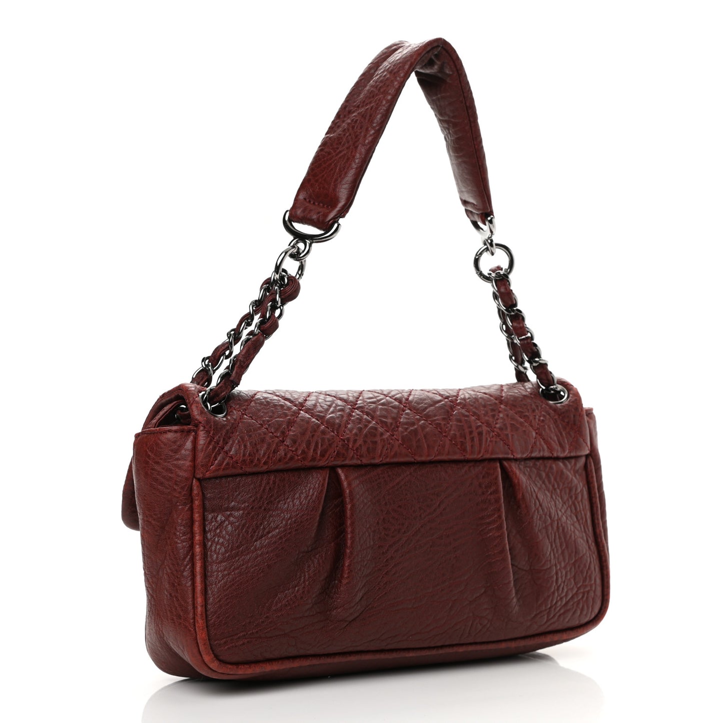 Distressed Lambskin Lady Braid Flap Burgundy