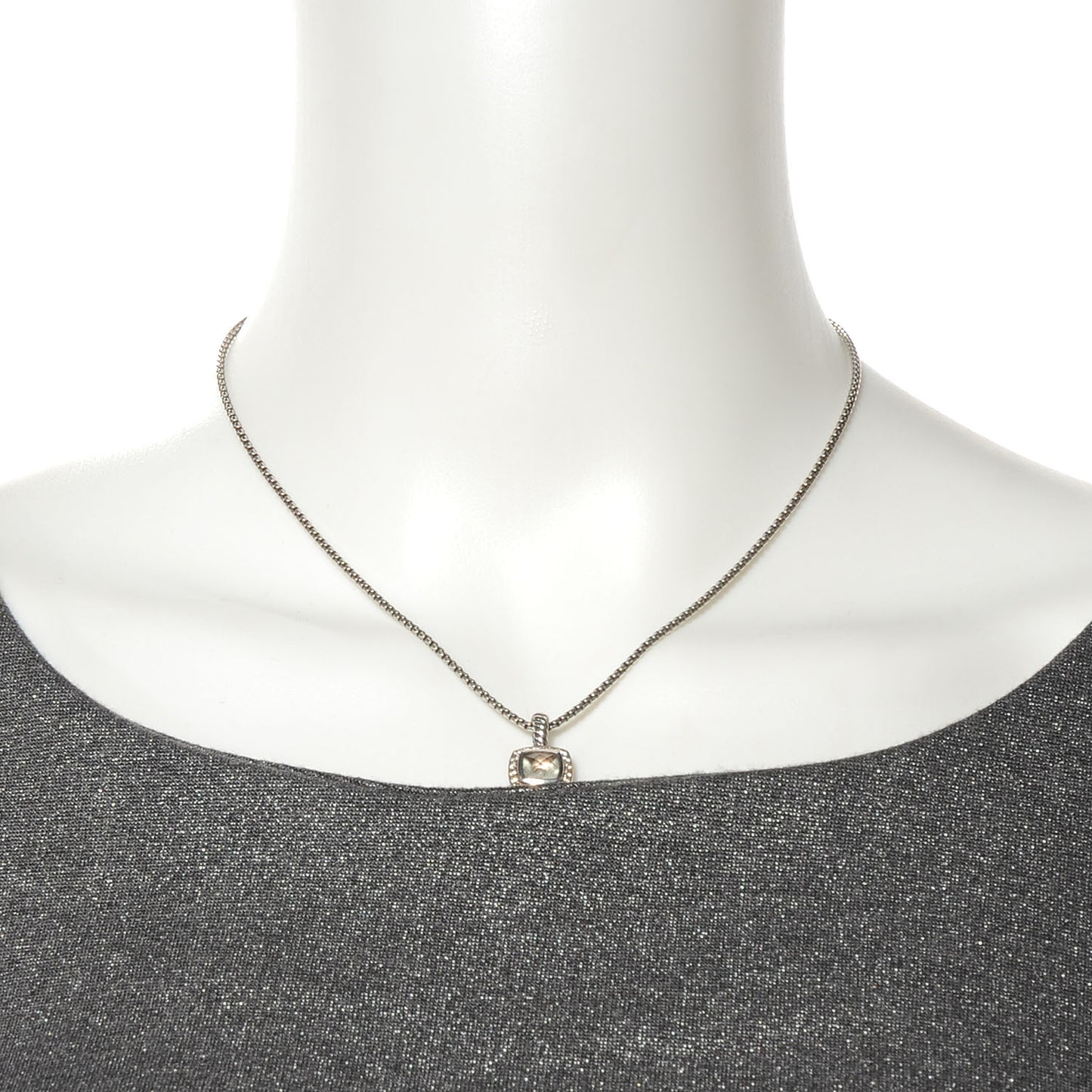 Sterling Silver Diamond White Topaz 7mm Petite Albion Pendant Necklace