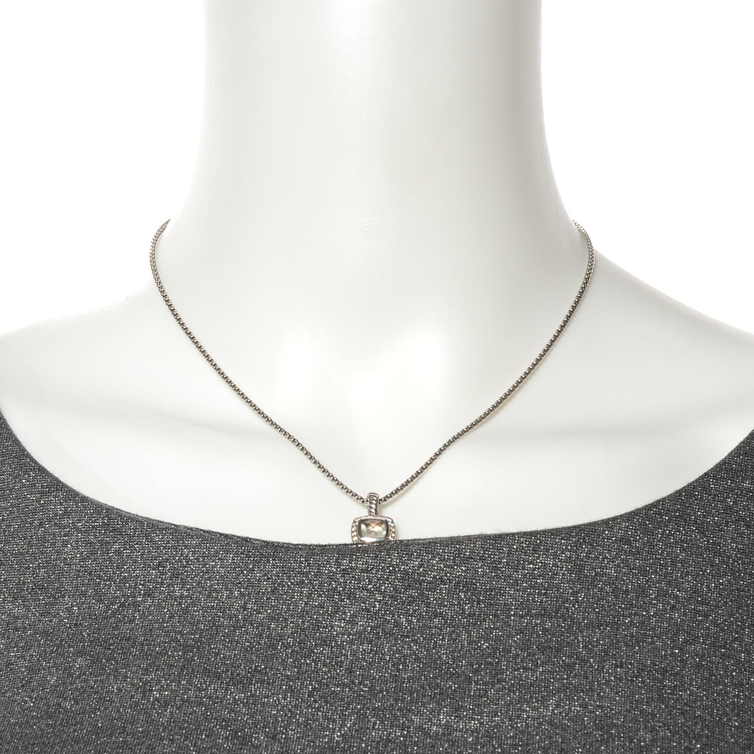 David Yurman Sterling Silver Diamond White Topaz 7mm Petite Albion Pendant Necklace 2 of 5