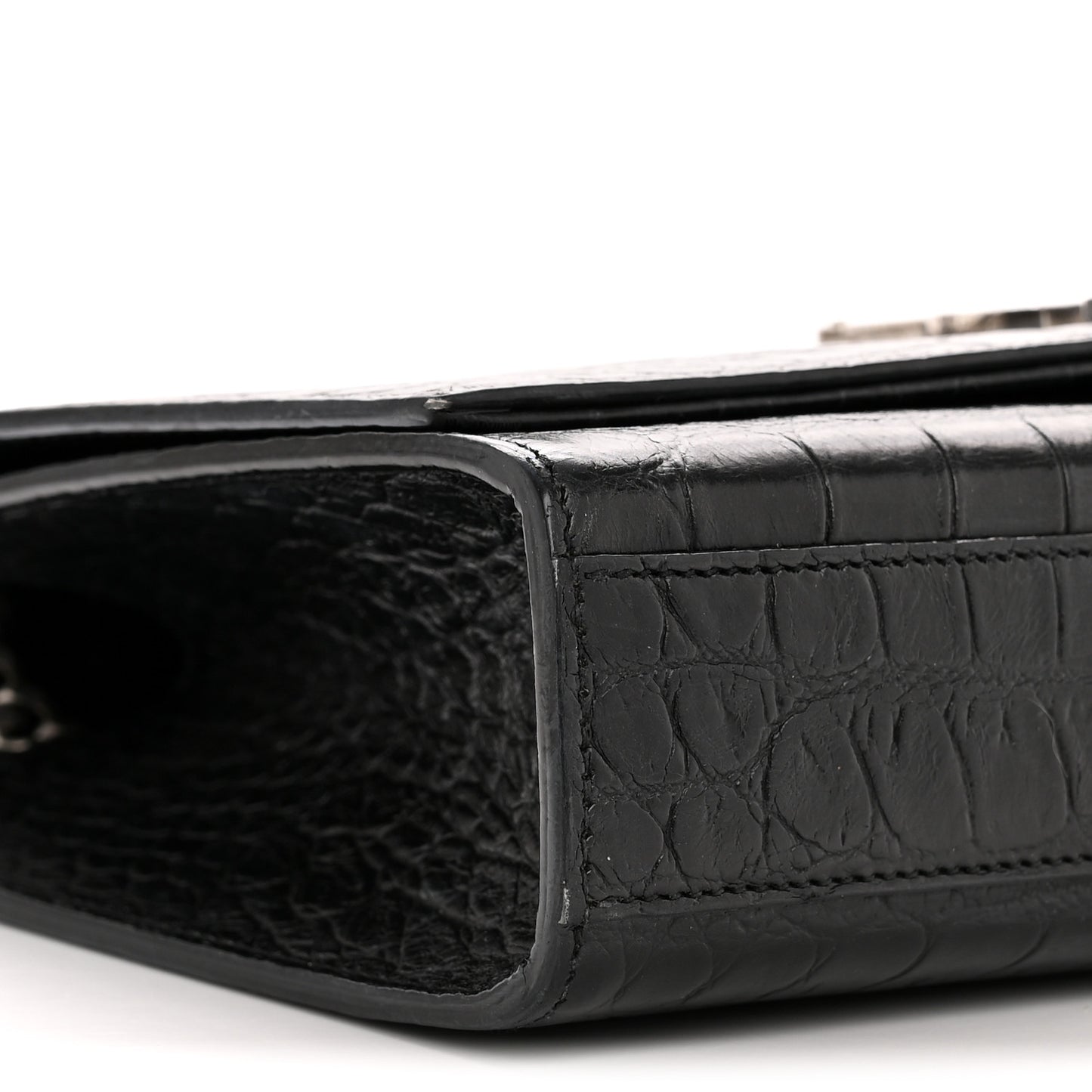 Calfskin Crocodile Embossed Medium Classic Monogram Kate Tassel Satchel Black