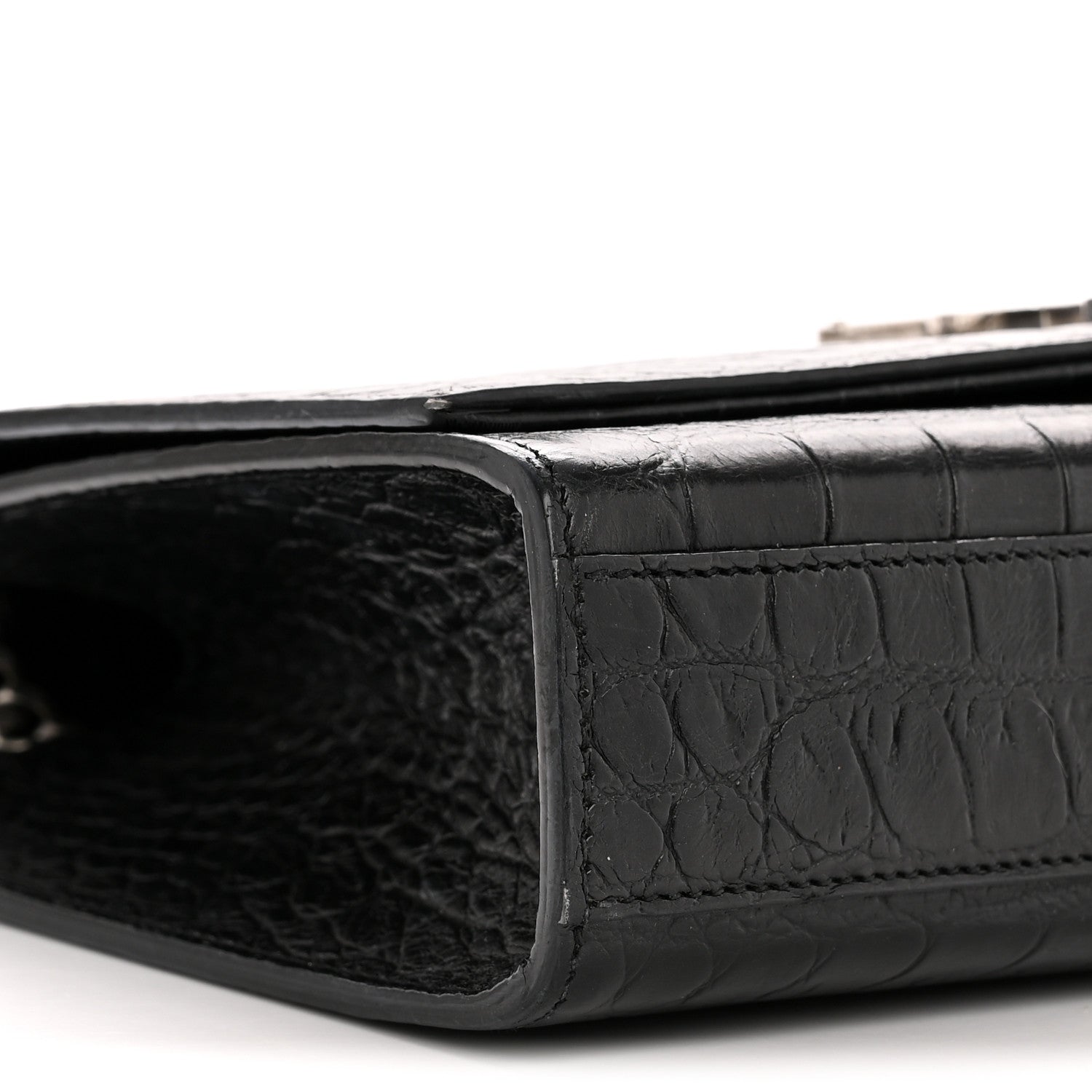 Saint Laurent Calfskin Crocodile Embossed Medium Classic Monogram Kate Tassel Satchel Black 9 of 14
