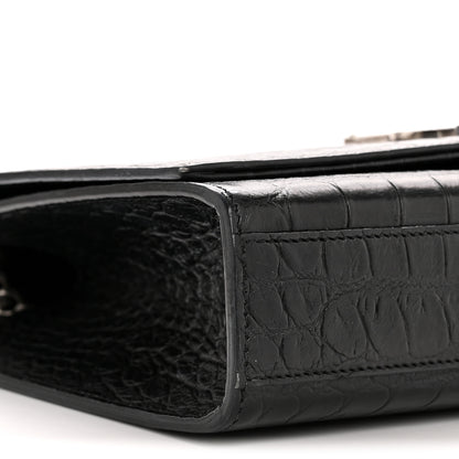Saint Laurent Calfskin Crocodile Embossed Medium Classic Monogram Kate Tassel Satchel Black 9 of 14
