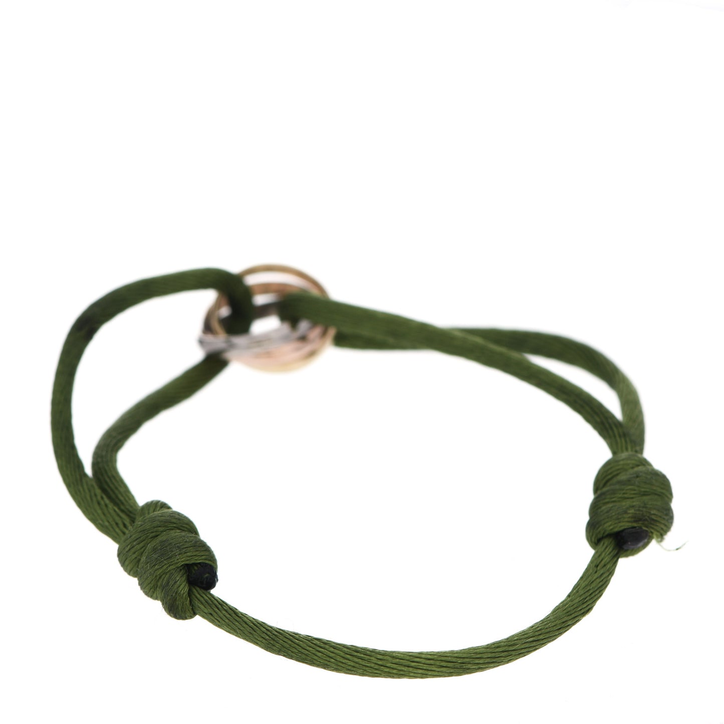18K Pink Yellow White Gold Trinity Adjustable Cord Bracelet Green