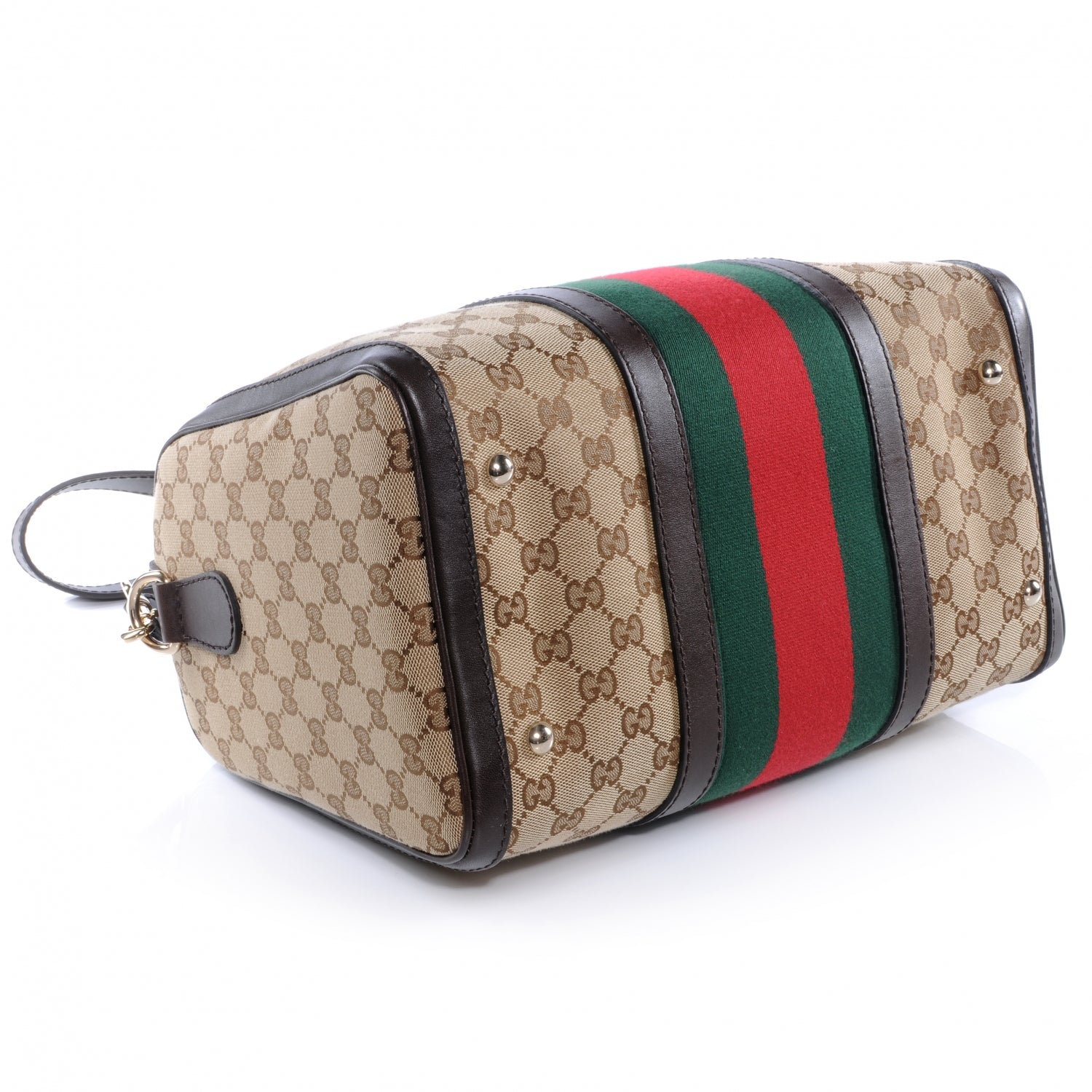 Gucci Monogram Selleria Calfskin Vintage Web Medium Boston Beige Ebony Cocoa 4 of 7