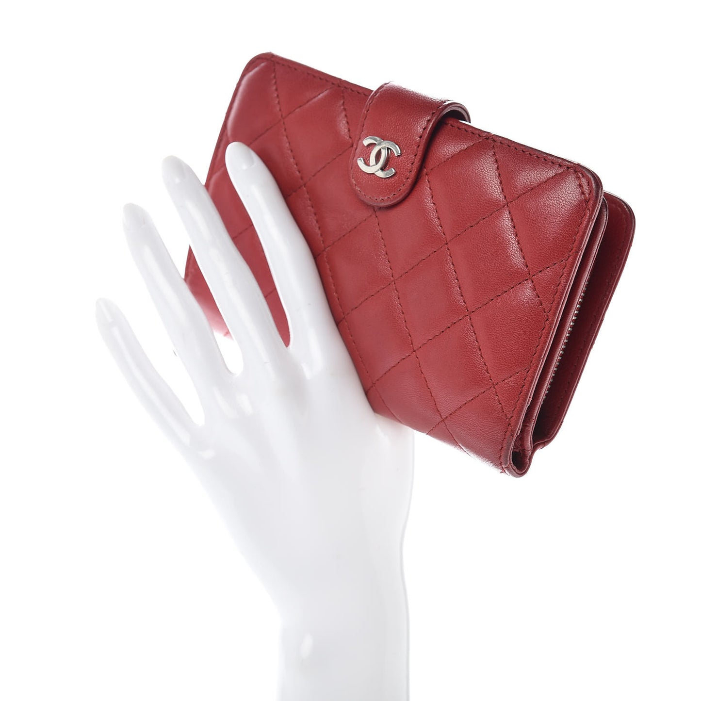 Lambskin Quilted Zipped Pocket Wallet Red