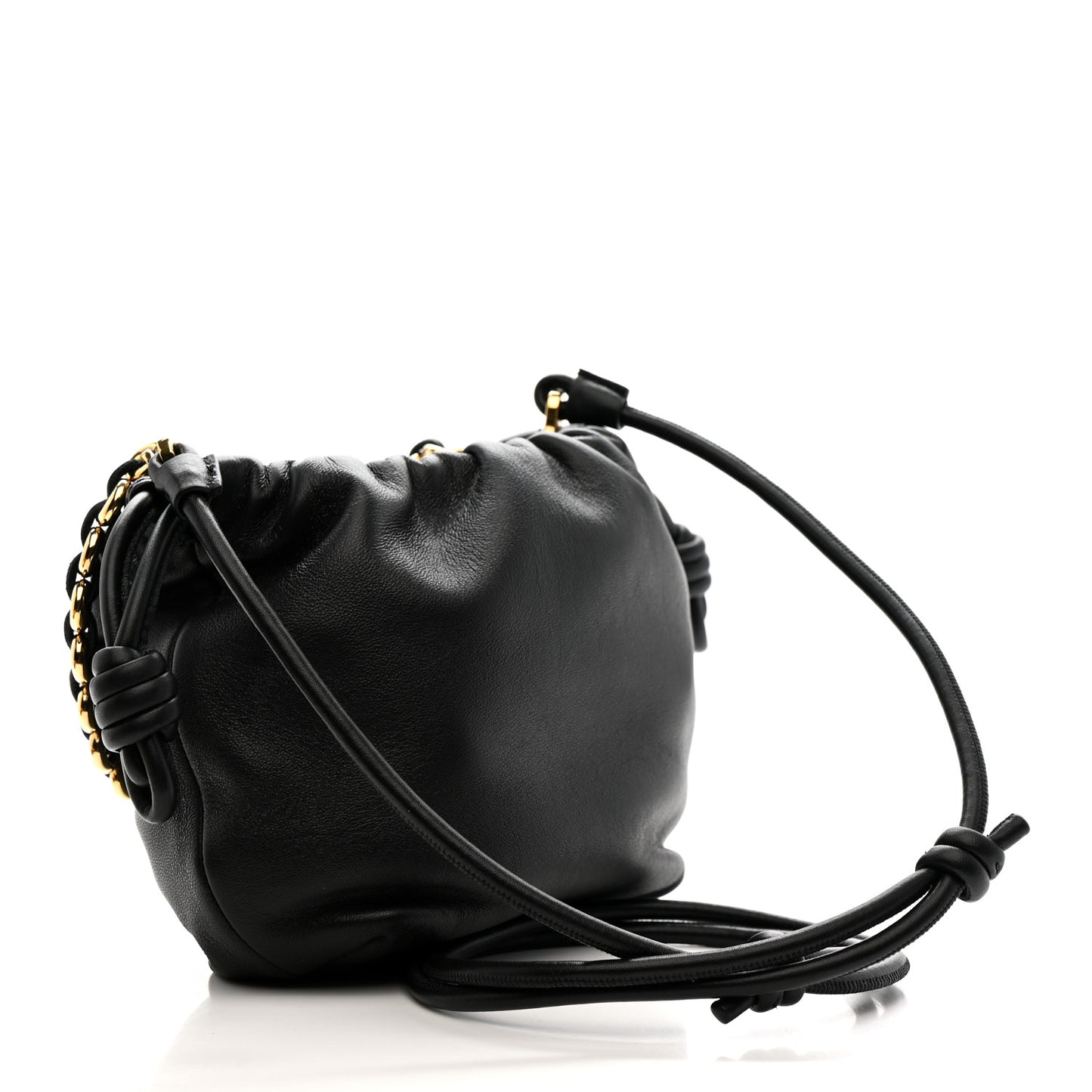 Mellow Nappa Donut Chain Mini Flamenco Knot Clutch Black