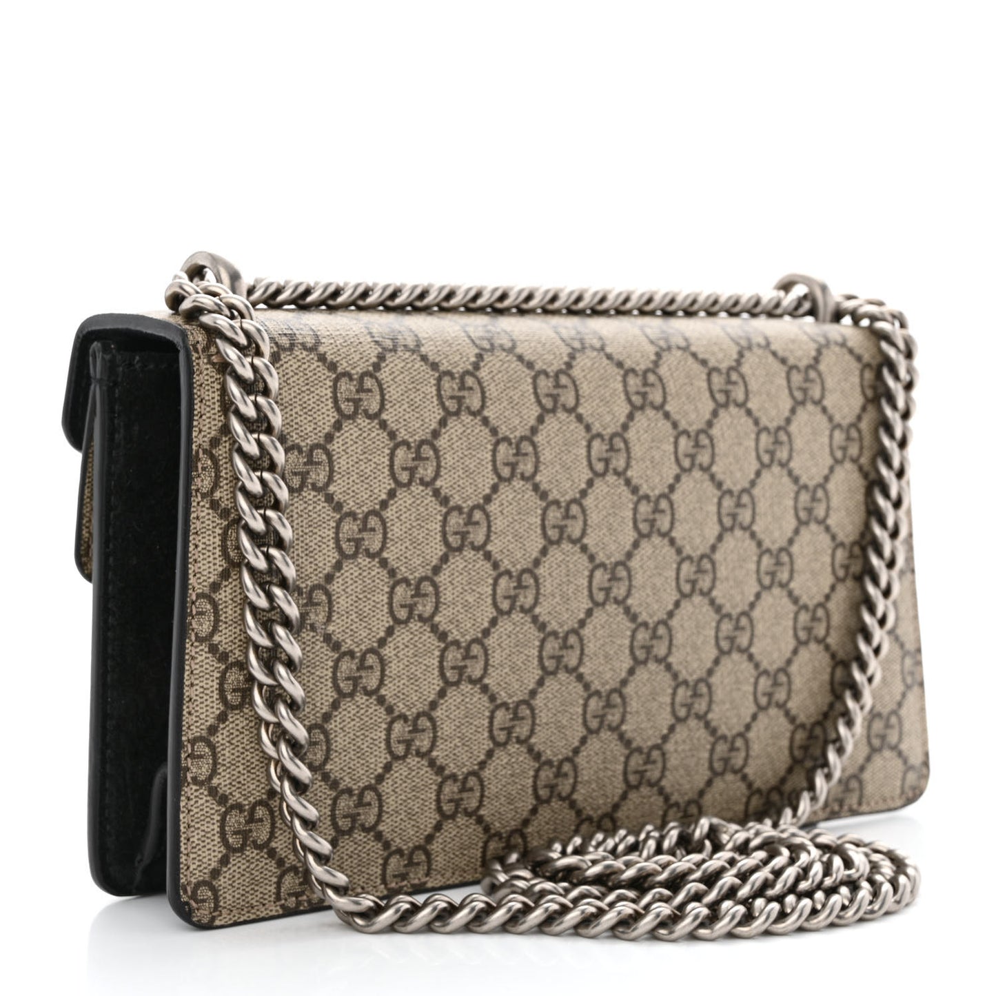 GG Supreme Monogram Suede Crystal Small Dionysus Shoulder Bag Beige Ebony Black