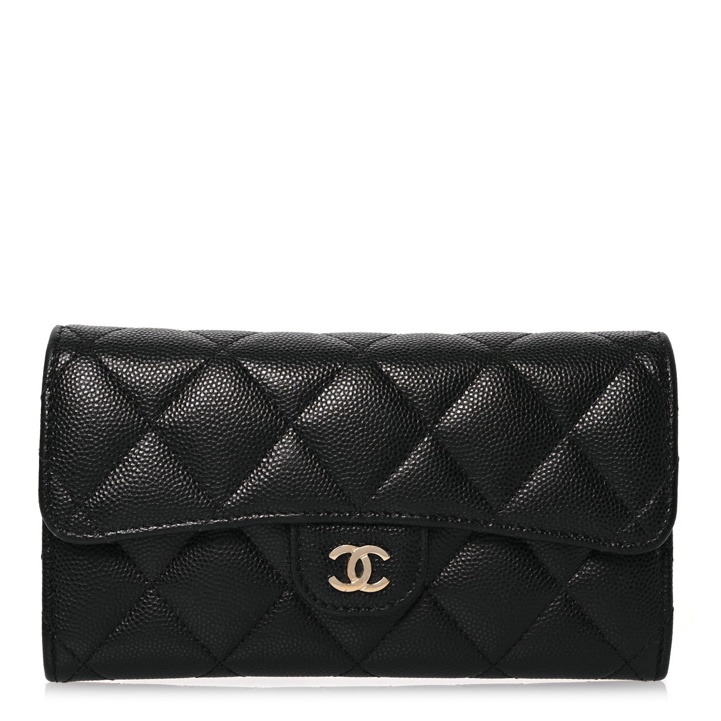 Caviar Quilted Medium Gusset Flap Wallet Black