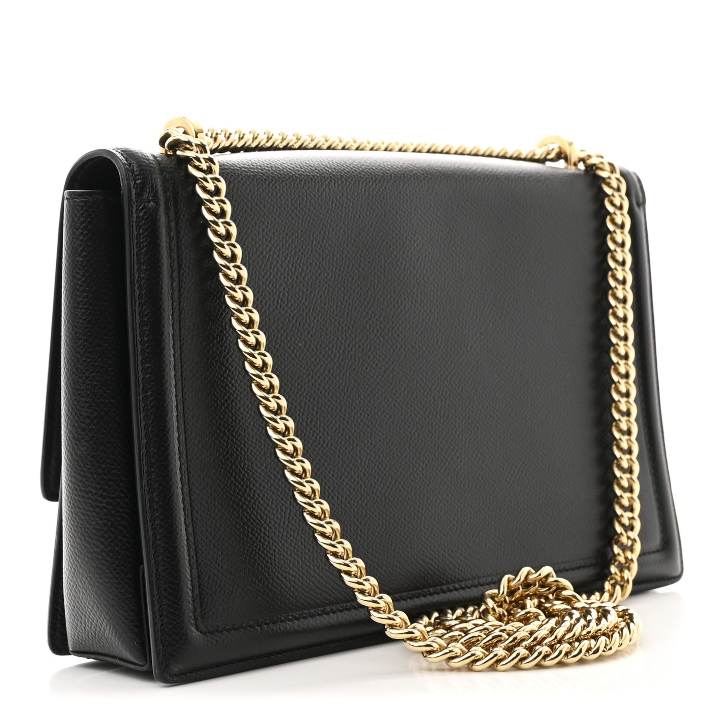 Pebble Calfskin Ginny Vara Bow Shoulder Bag Black