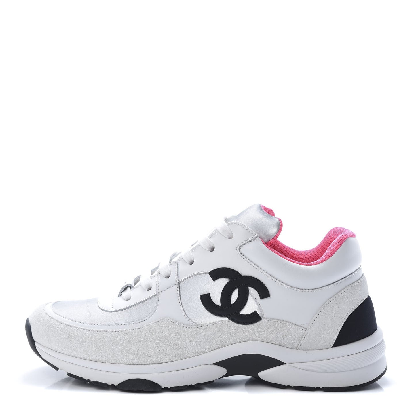 Calfskin Fabric Sneakers 40 White Silver Fluo Pink