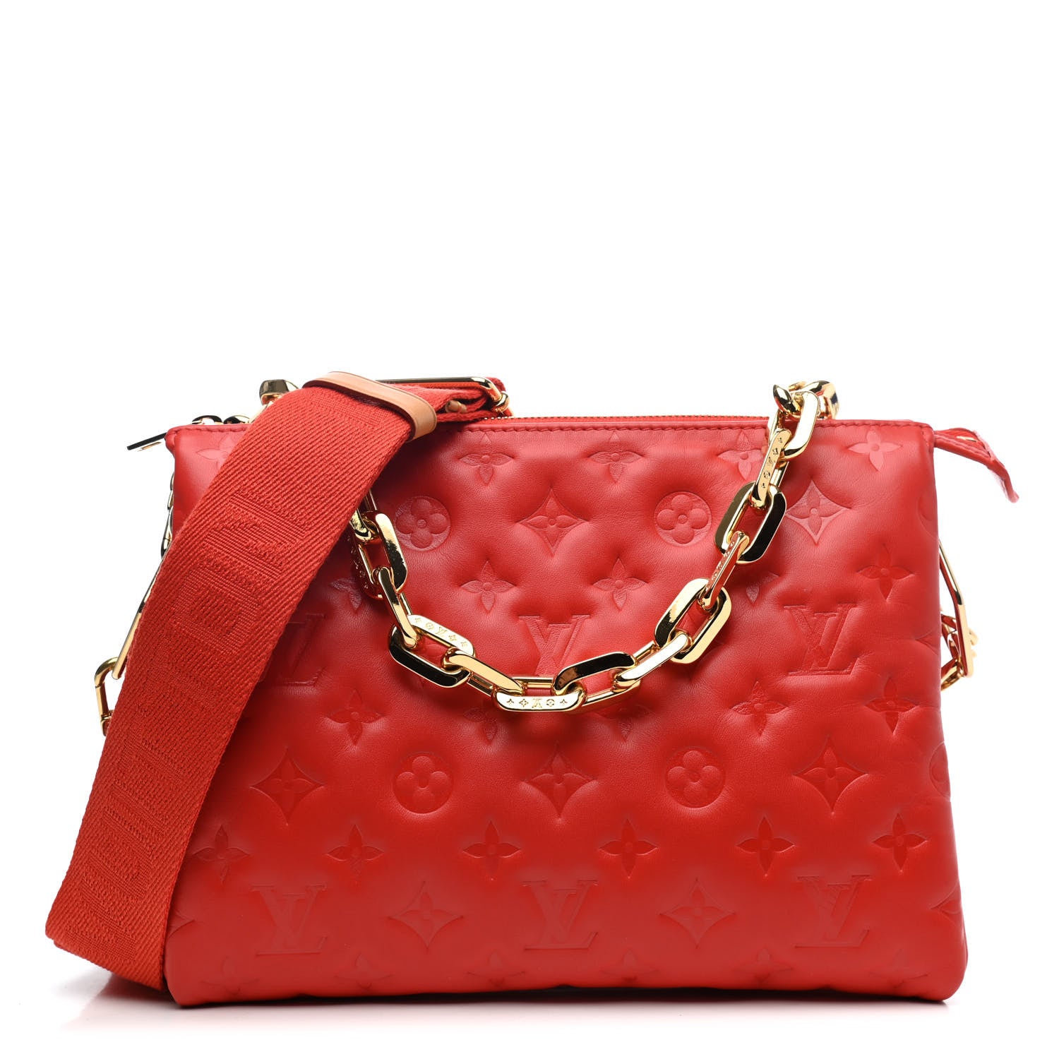 Louis Vuitton Lambskin Embossed Monogram Coussin PM Red 1 of 4
