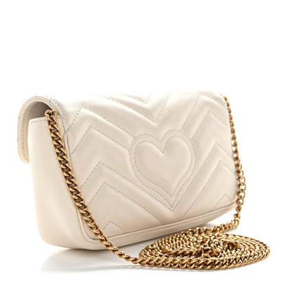 Gucci Calfskin Matelasse Super Mini GG Marmont Shoulder Bag White 3 of 12